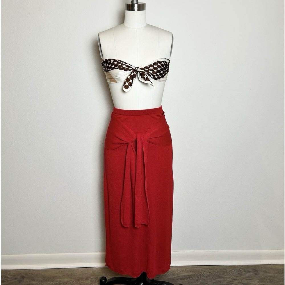 NWT Proenza Schouler White Label Linen Red Knit Tie Front Side Slit Midi Skirt L